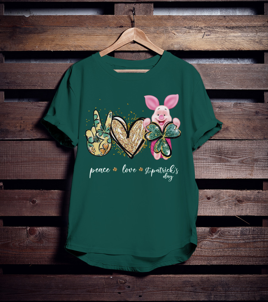 Peace Love St. Patrick's Day Piglet Shamrock T-Shirt