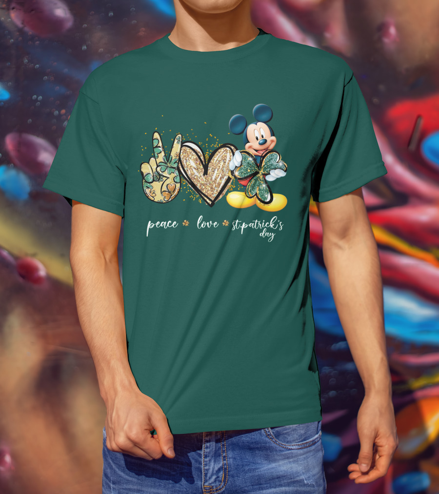 Peace Love St. Patrick's Day Mickey T-Shirt