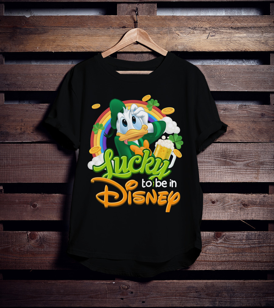 Lucky To Be In Disney Donald Duck Rainbow Beer T-Shirt