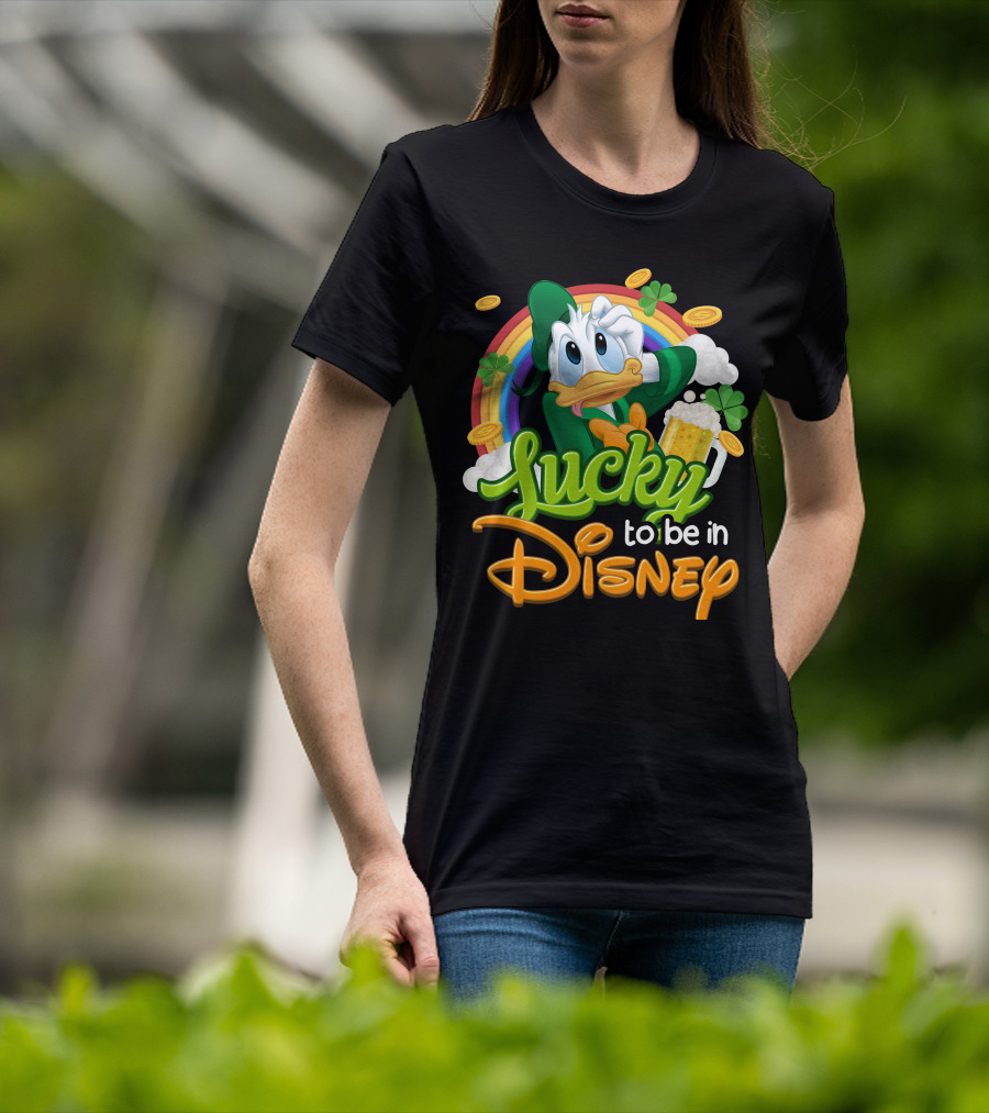 Lucky To Be In Disney Donald Duck Rainbow Beer T-Shirt