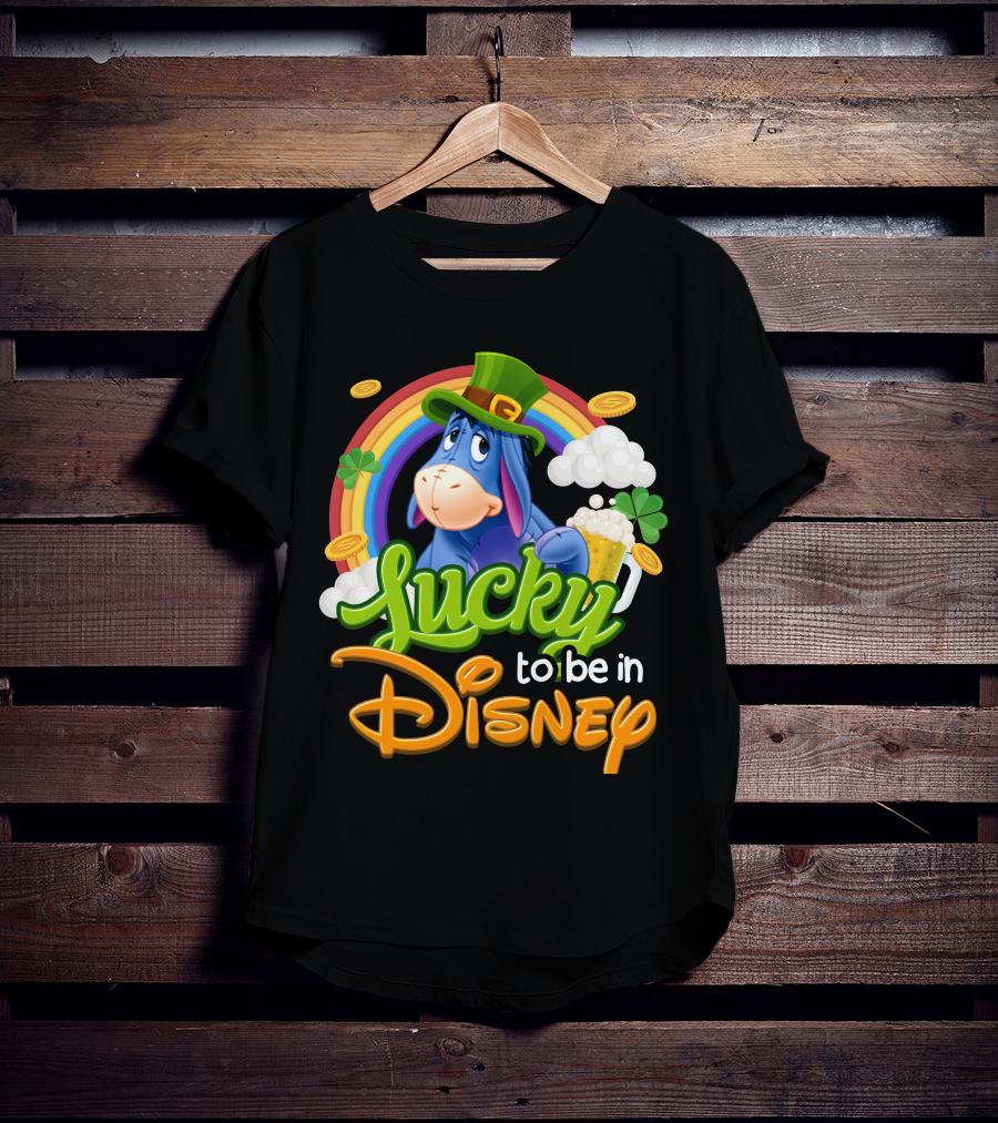 Eeyore Lucky To Be In Disney St. Patrick's Day Rainbow And Coins T-Shirt