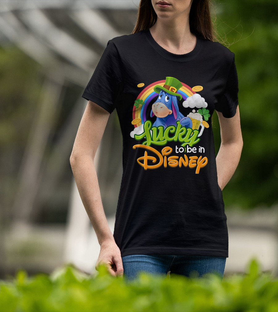 Eeyore Lucky To Be In Disney St. Patrick's Day Rainbow And Coins T-Shirt