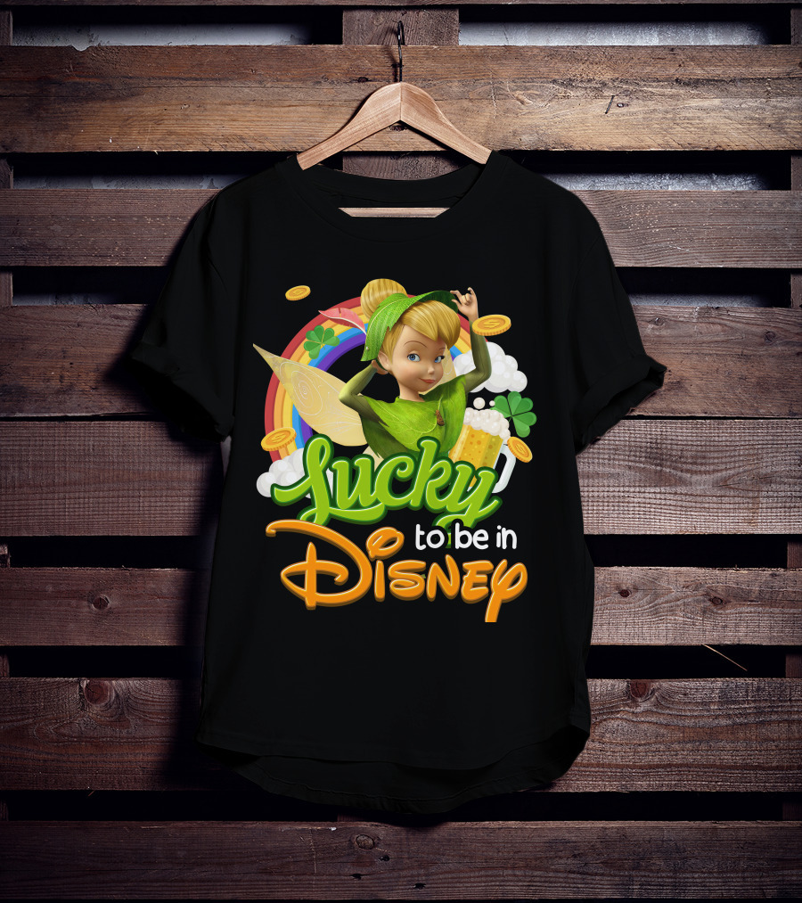 Lucky To Be In Disney Tinkerbell Rainbow Coins Shamrock T-Shirt