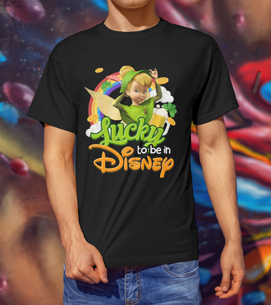 Lucky To Be In Disney Tinkerbell Rainbow Coins Shamrock T-Shirt