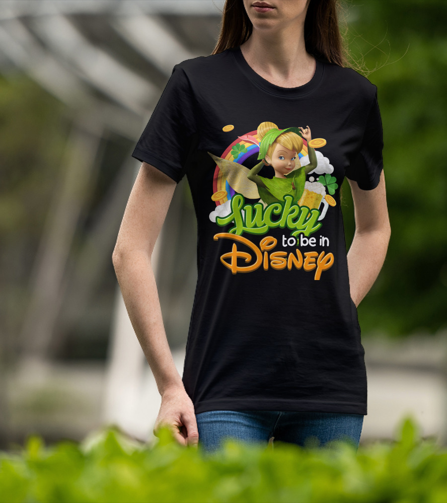Lucky To Be In Disney Tinkerbell Rainbow Coins Shamrock T-Shirt