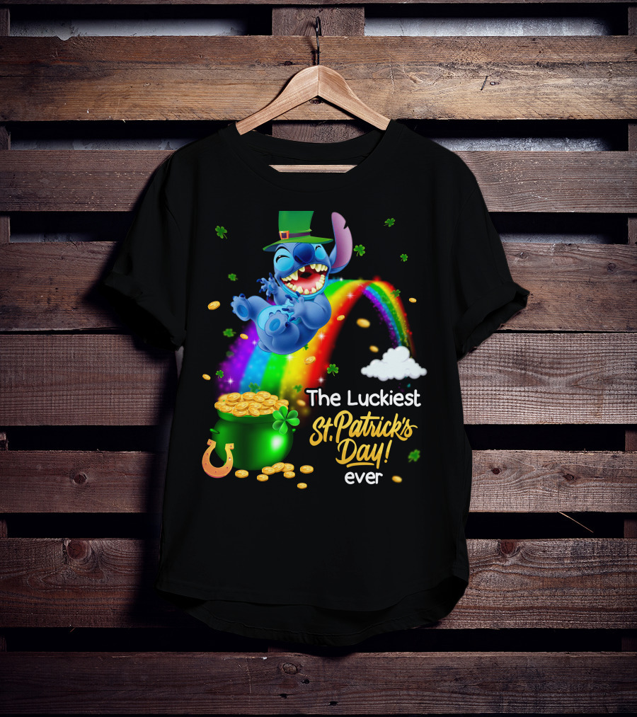 The Luckiest St. Patrick's Day Ever Stitch Rainbow Pot Of Gold T-Shirt