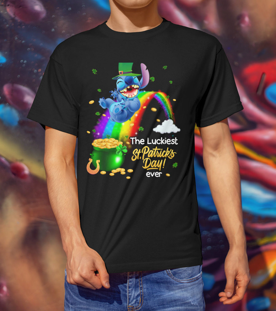 The Luckiest St. Patrick's Day Ever Stitch Rainbow Pot Of Gold T-Shirt