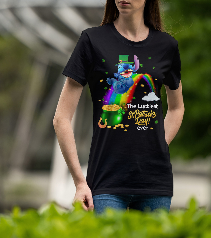 The Luckiest St. Patrick's Day Ever Stitch Rainbow Pot Of Gold T-Shirt