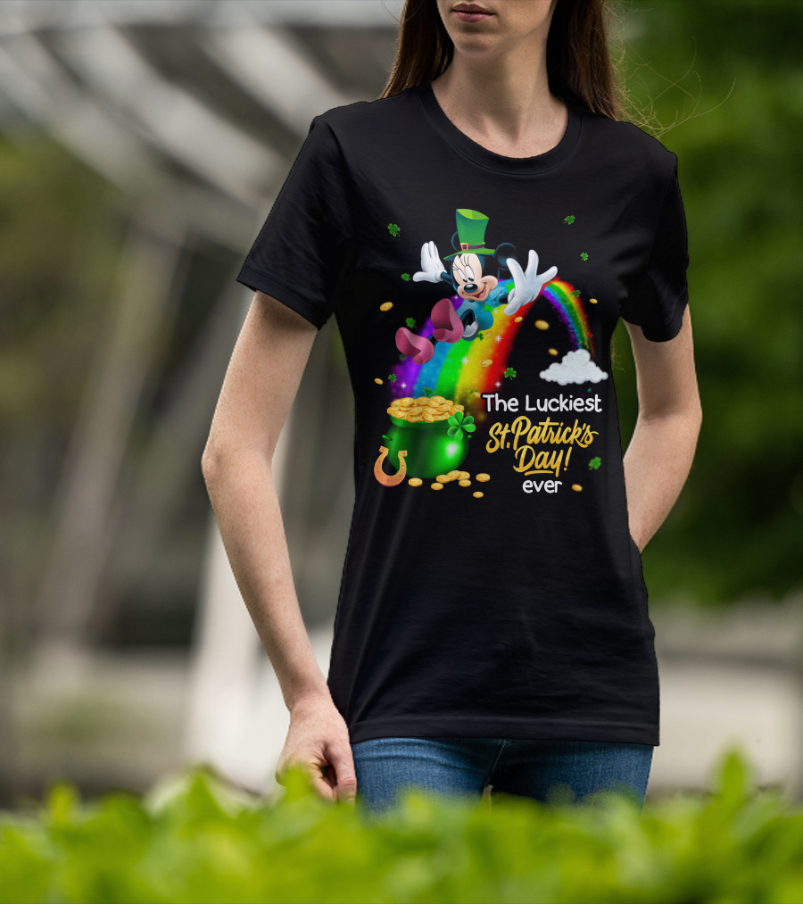 Minnie The Luckiest St. Patrick's Day Ever Rainbow Pot Of Gold T-Shirt