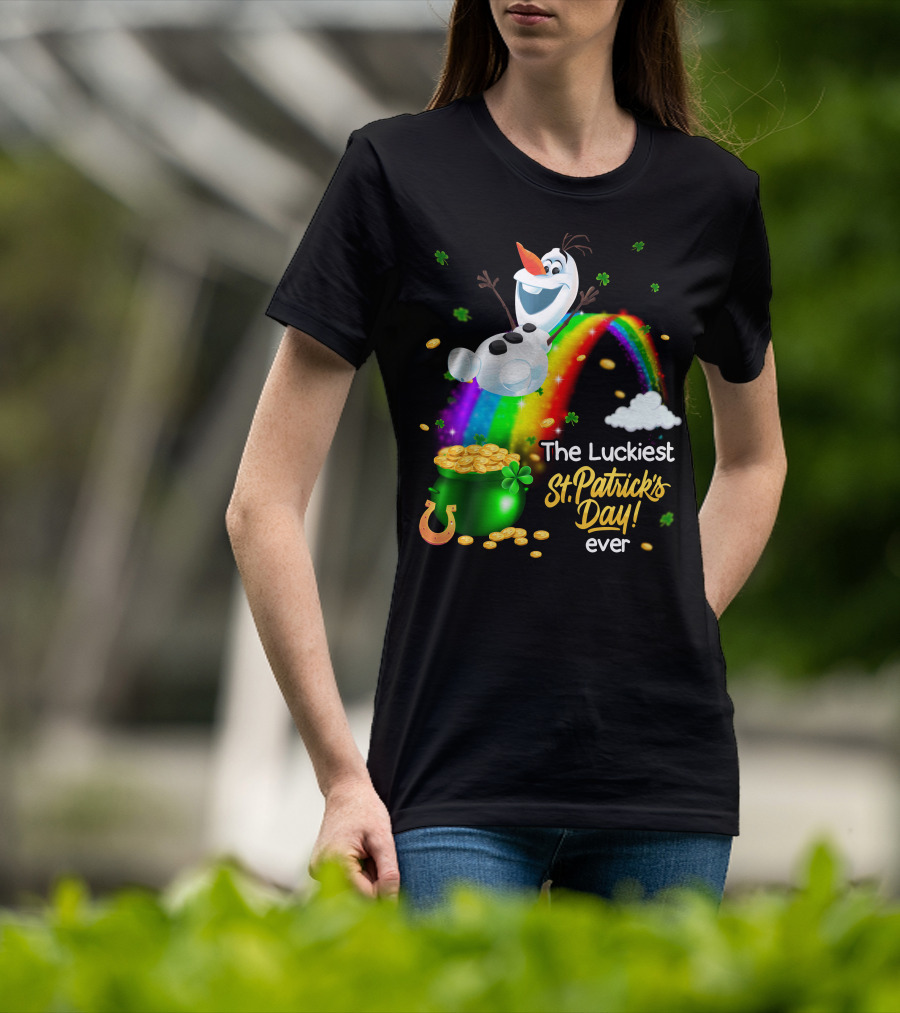 The Luckiest St. Patrick's Day Ever Olaf Rainbow Pot Of Gold T-Shirt