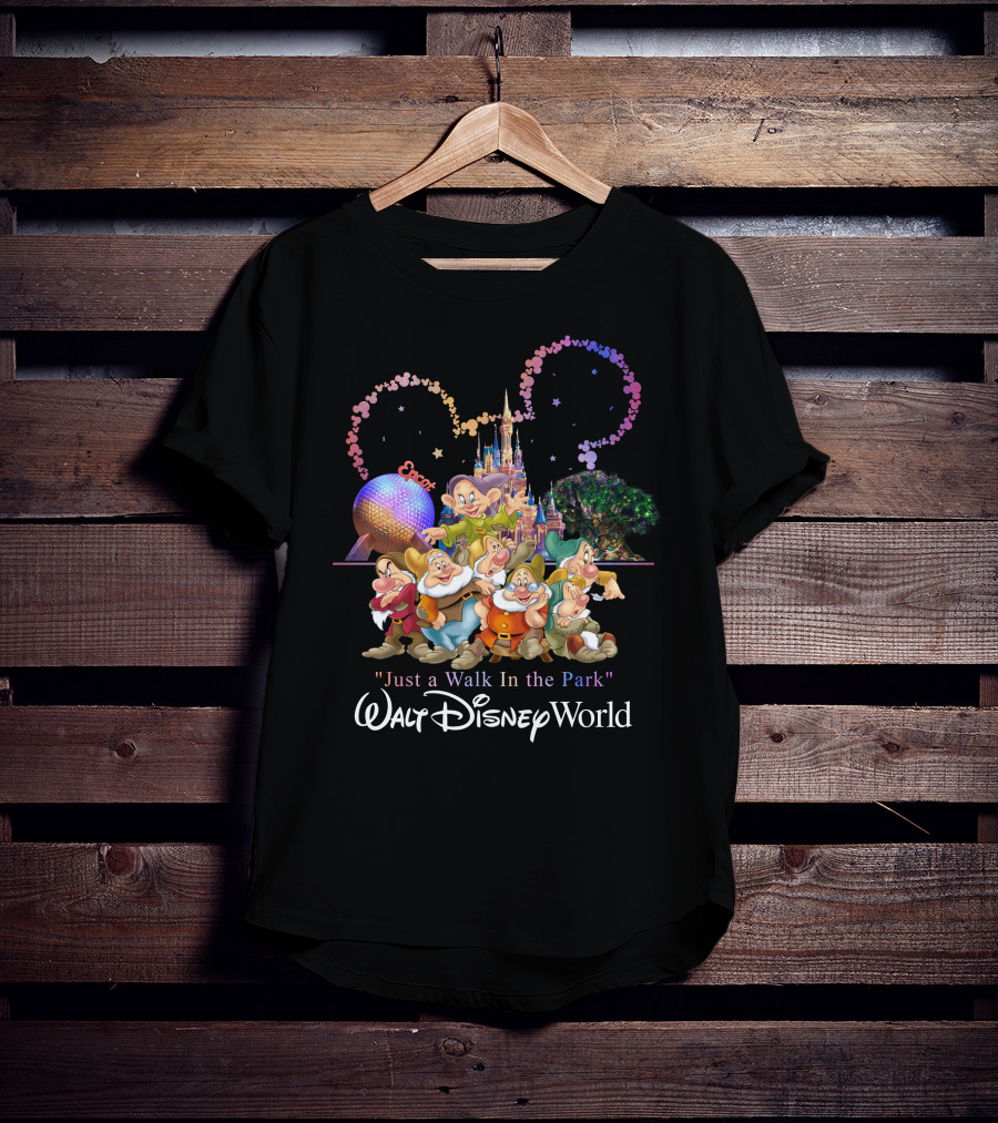 Walt Disney World 7 Dwarfs Epcot Castle Fireworks Just A Walk In The Park T-Shirt
