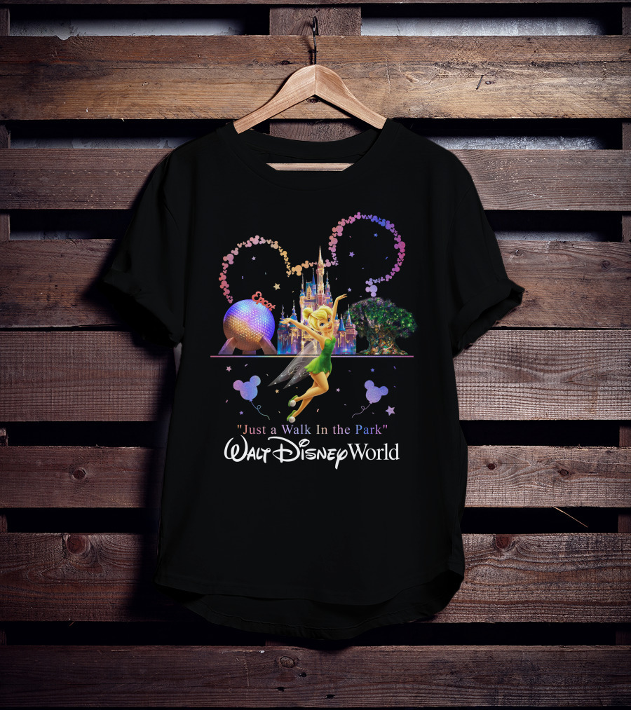 Walt Disney World Tinkerbell Just A Walk In The Park Epcot Magic Kingdom T-Shirt