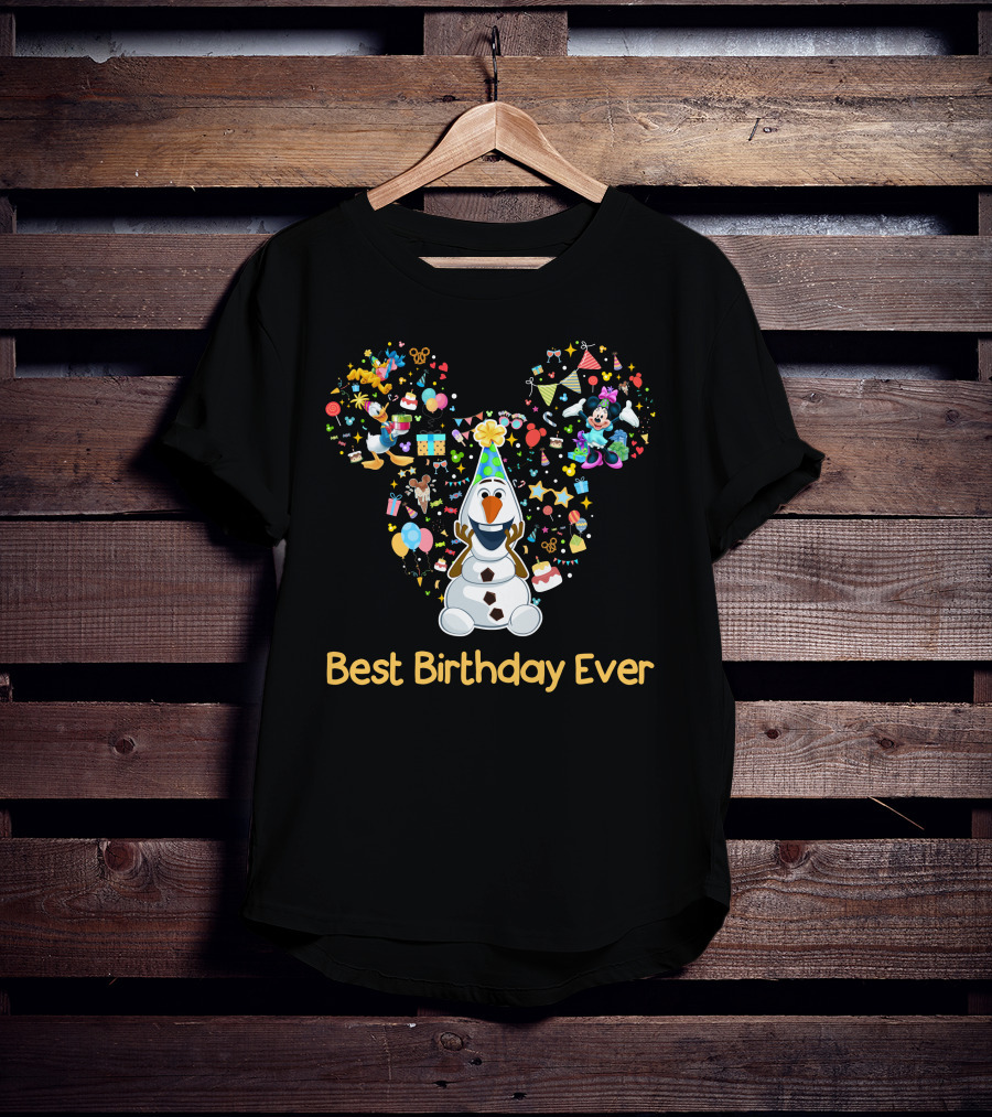 Olaf Best Birthday Ever Mickey Mouse Head With Minnie Party Icons T-Shirt