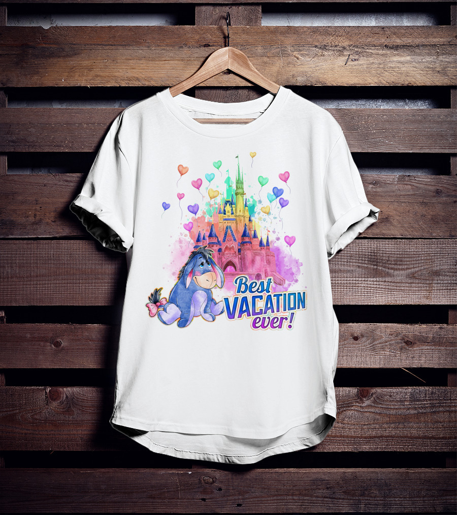 Eeyore Best Vacation Ever Colorful Castle Hearts T-Shirt