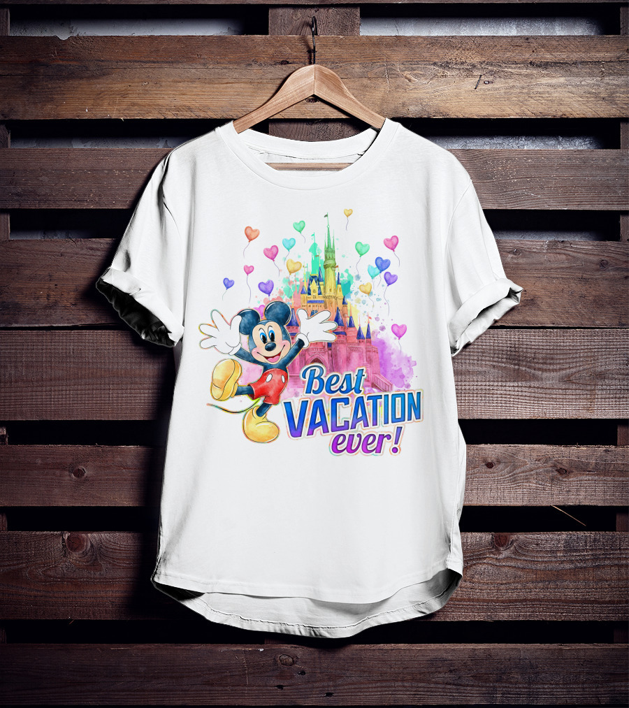 Mickey Best Vacation Ever Colorful Castle Balloons T-Shirt