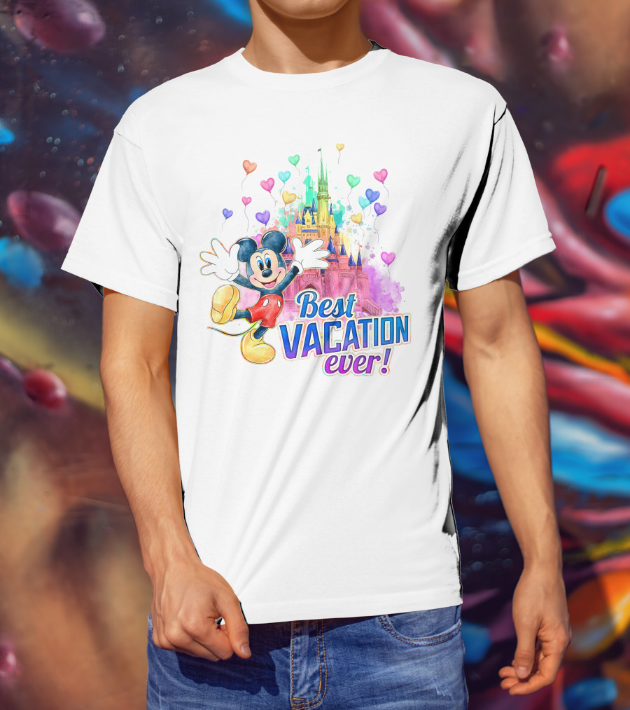 Mickey Best Vacation Ever Colorful Castle Balloons T-Shirt