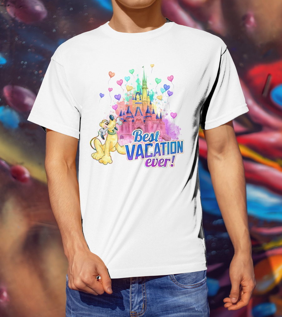 Best Vacation Ever Pluto With Colorful Castle And Heart Balloons T-Shirt