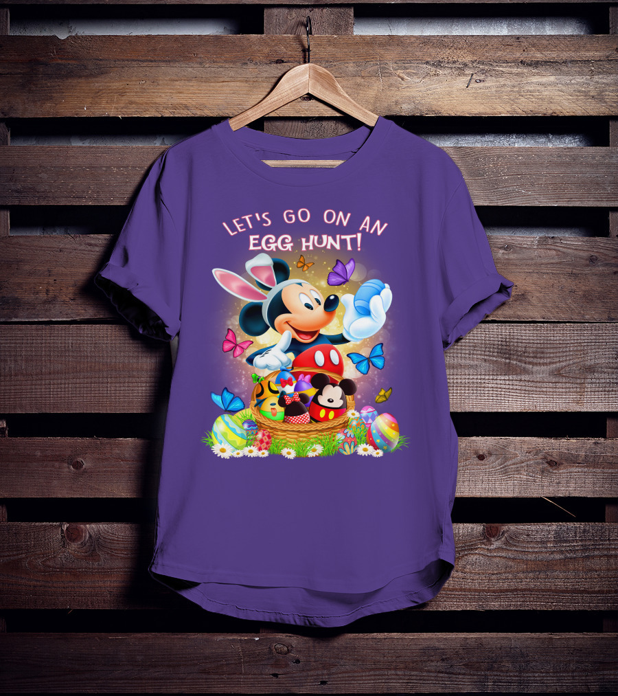 Let's Go On An Egg Hunt Mickey Mouse Easter Basket Butterflies T-Shirt
