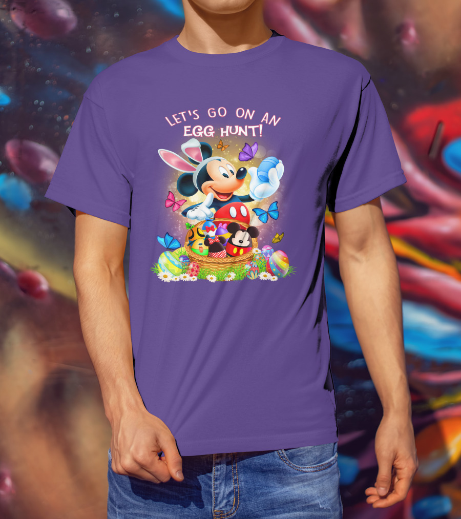 Let's Go On An Egg Hunt Mickey Mouse Easter Basket Butterflies T-Shirt