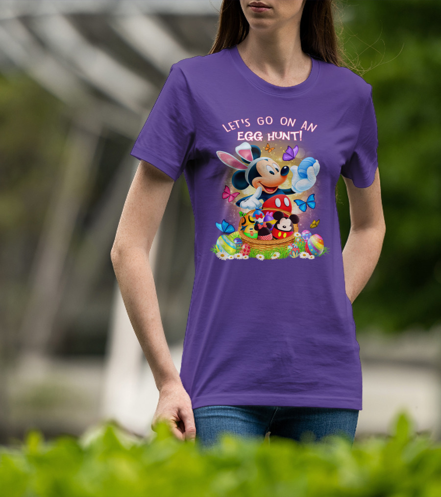 Let's Go On An Egg Hunt Mickey Mouse Easter Basket Butterflies T-Shirt