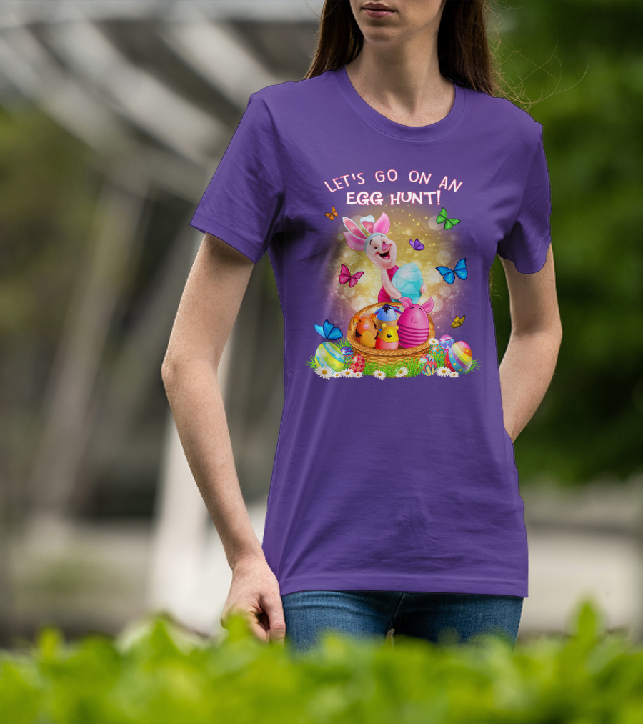 Let's Go On An Egg Hunt Piglet Basket Butterflies Easter T-Shirt