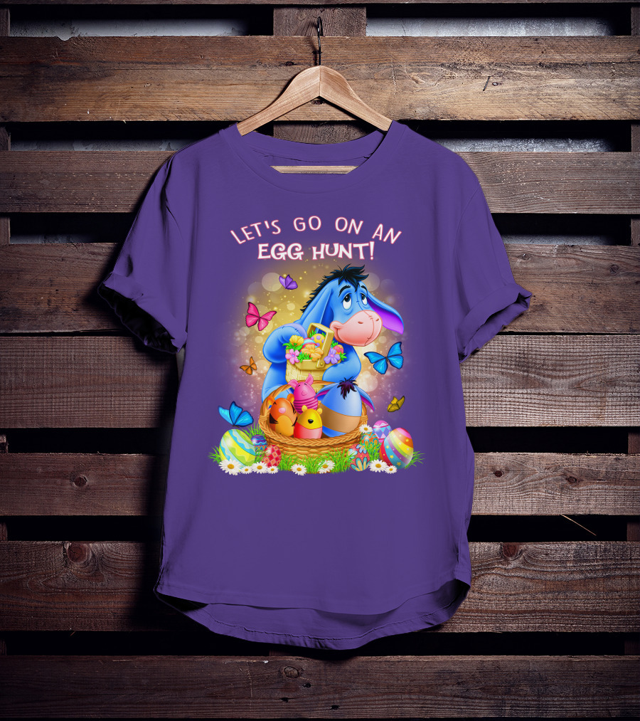 Eeyore Let's Go On An Egg Hunt With Easter Eggs And Butterflies T-Shirt