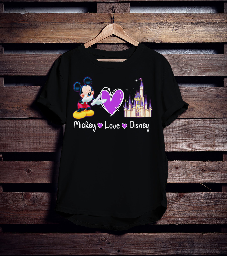 Mickey Love Disney Heart Purple Castle T-Shirt