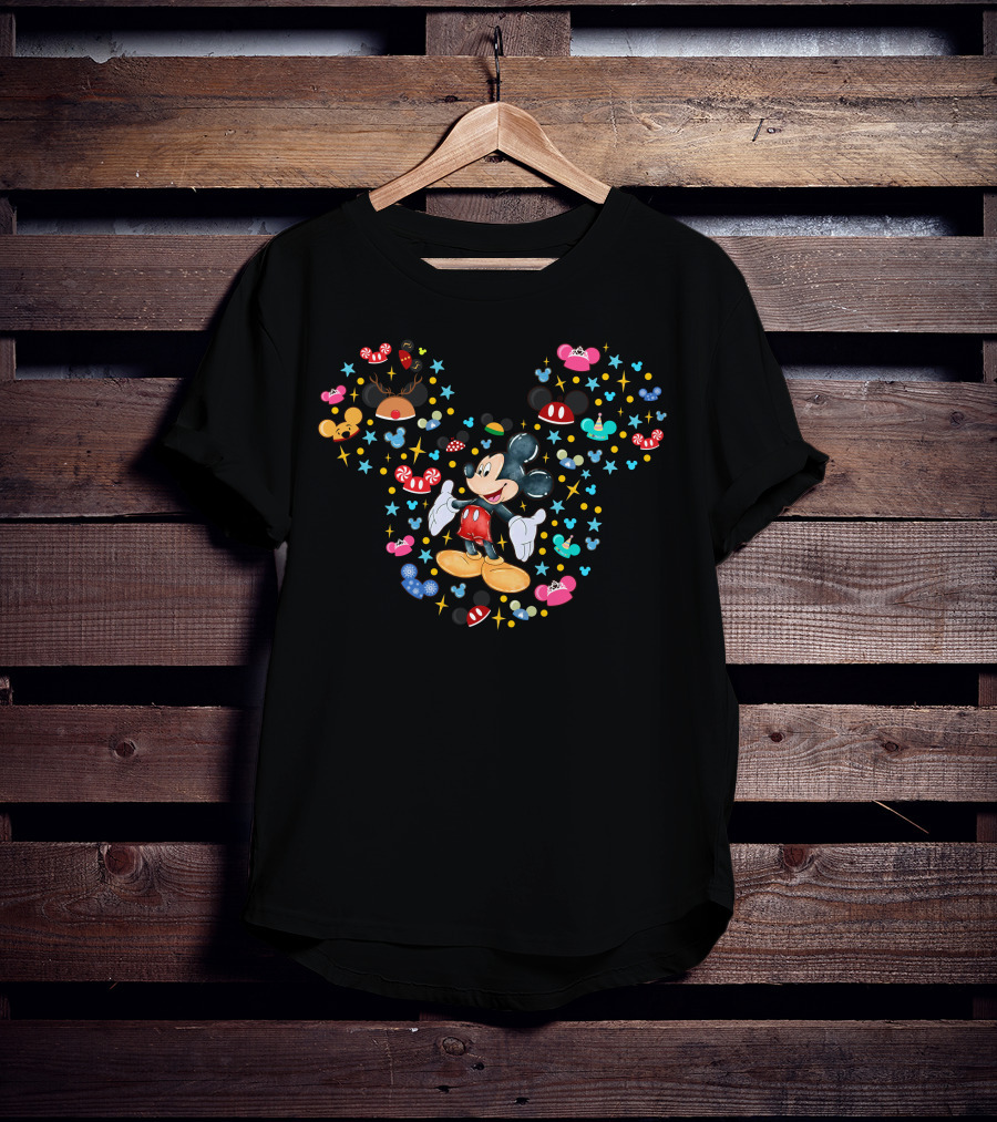 Mickey Mouse Icon With Holiday Ears And Candy Elements T-Shirt