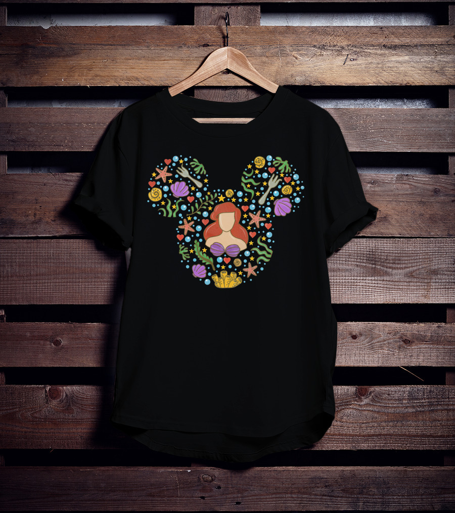 Ariel Little Mermaid Disney Mickey Mouse Ears Ocean Theme T-Shirt