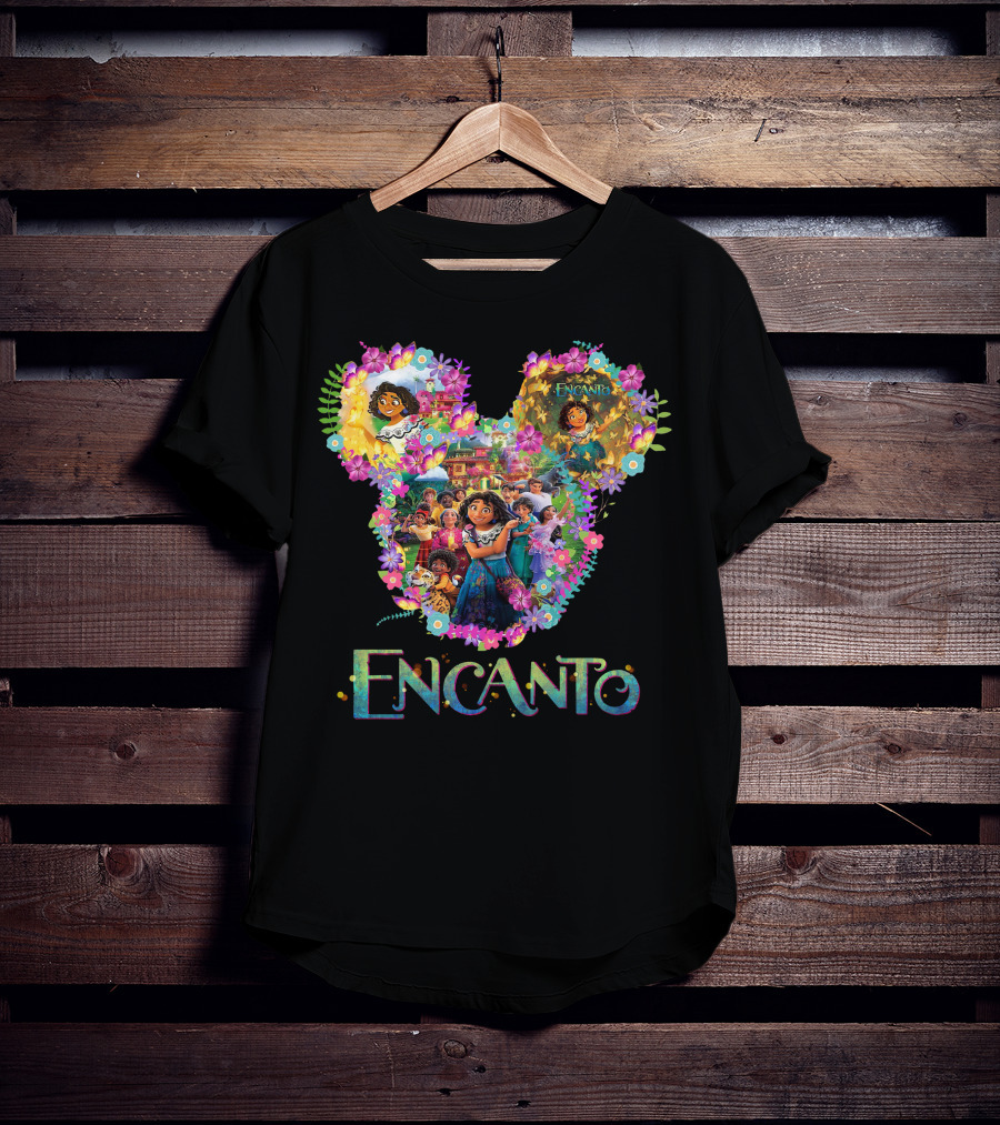Encanto Disney Mirabel Mickey Mouse Head Floral Collage T-Shirt