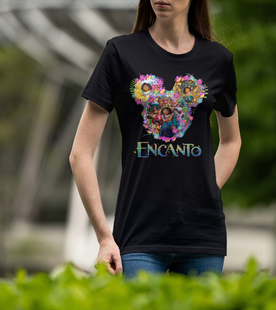 Encanto Disney Mirabel Mickey Mouse Head Floral Collage T-Shirt