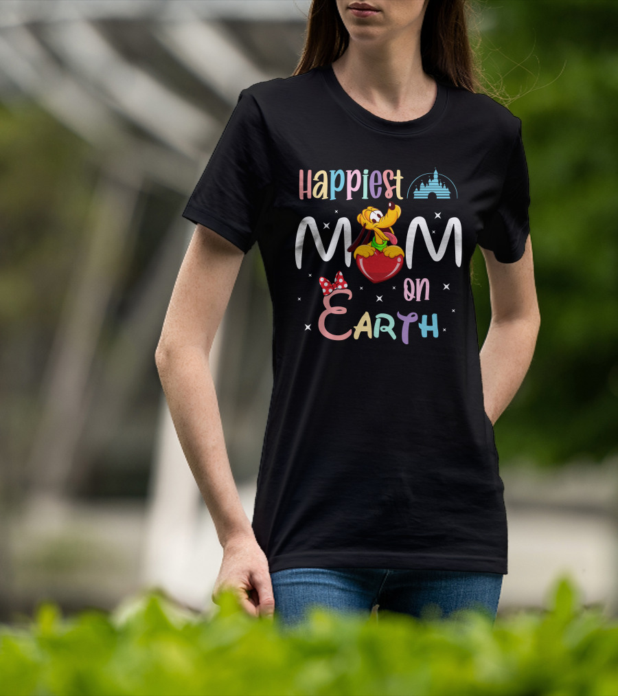 Happiest Mom On Earth Pluto Disney Castle Minnie Bow T-Shirt