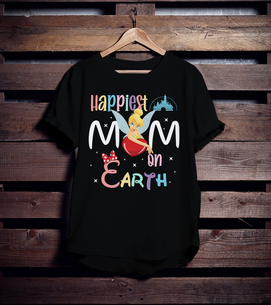 Happiest Mom On Earth Tinkerbell Disney Castle Minnie Mouse Bow T-Shirt