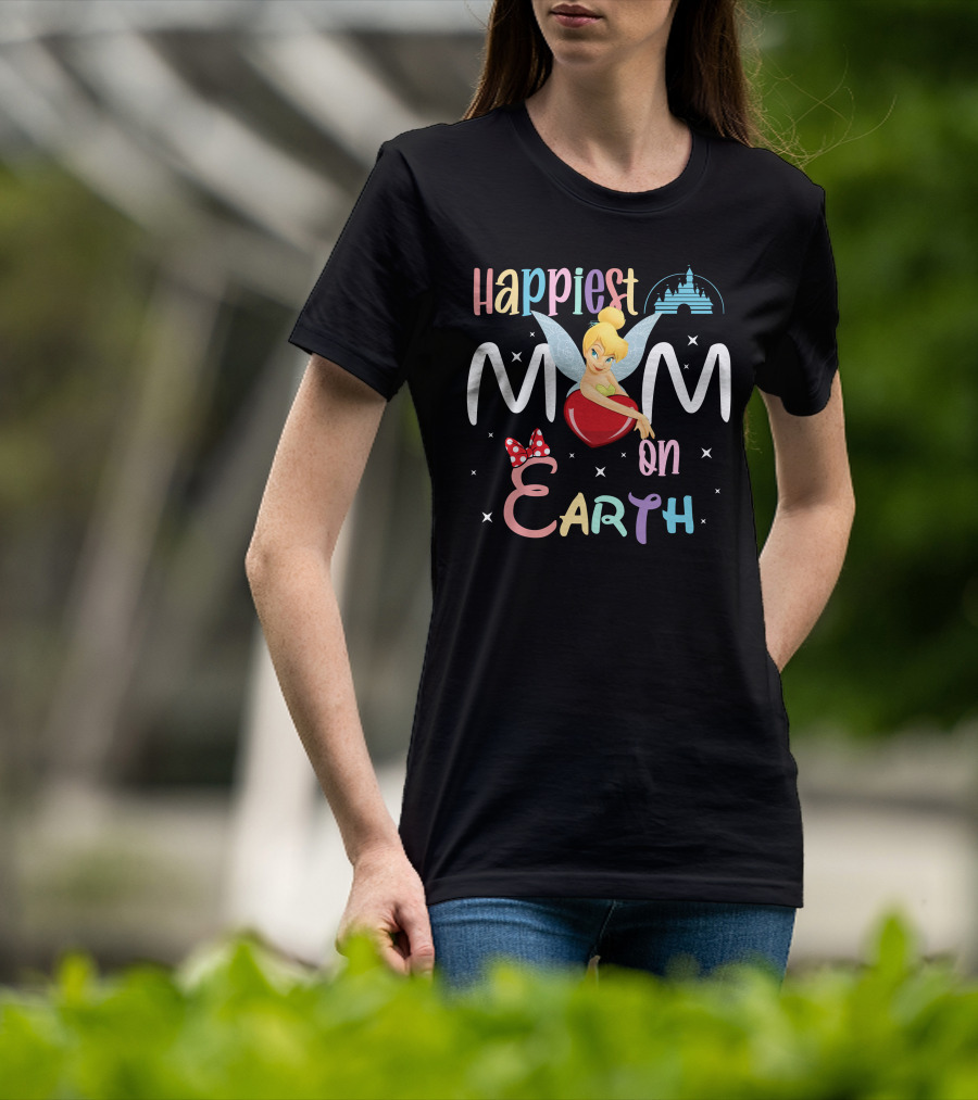 Happiest Mom On Earth Tinkerbell Disney Castle Minnie Mouse Bow T-Shirt
