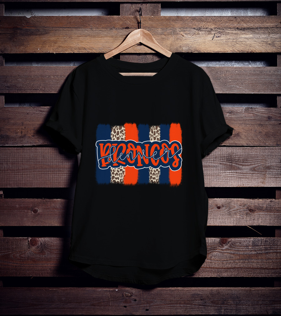 Denver Broncos Handlettered Leopard Stripes T-Shirt