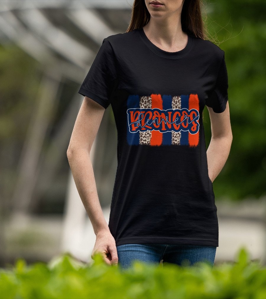 Denver Broncos Handlettered Leopard Stripes T-Shirt