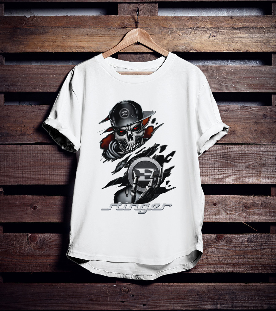 Stinger Skull With Hat And Logo Emblem T-Shirt