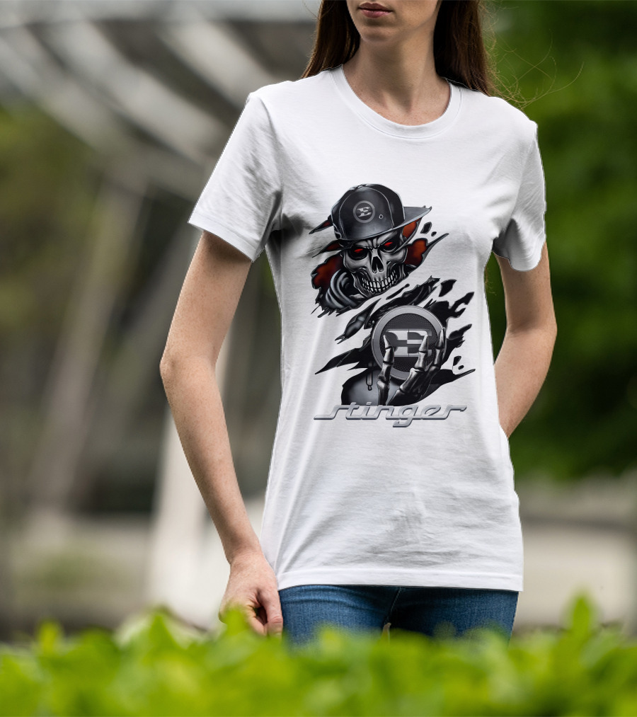 Stinger Skull With Hat And Logo Emblem T-Shirt