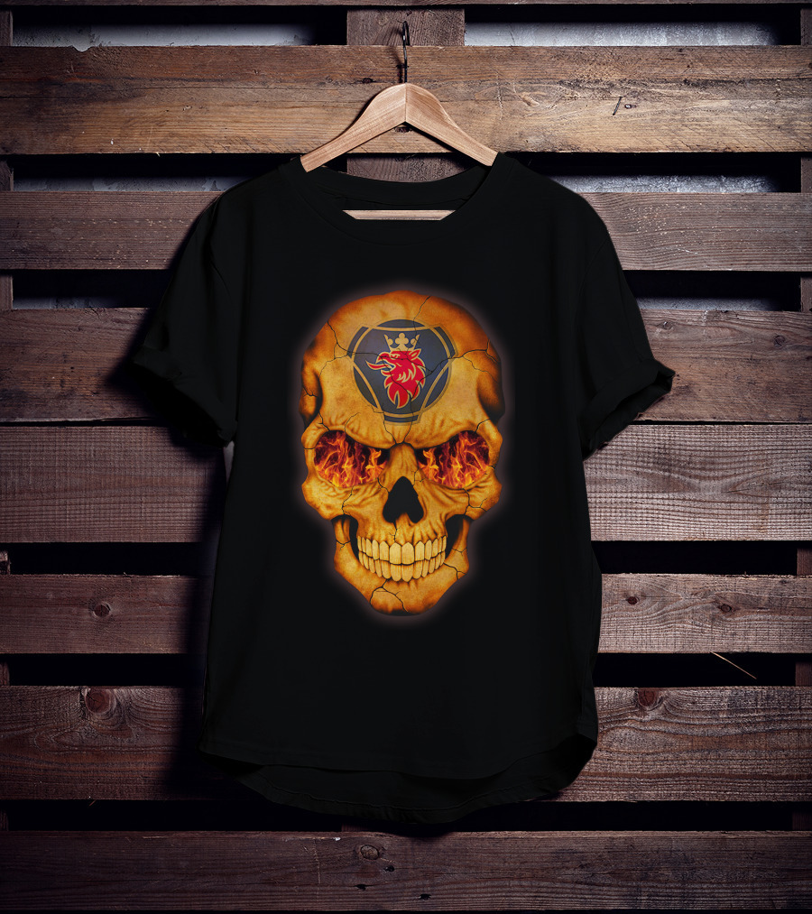 SCANIA Skull With Fiery Eyes And Lion Emblem T-Shirt