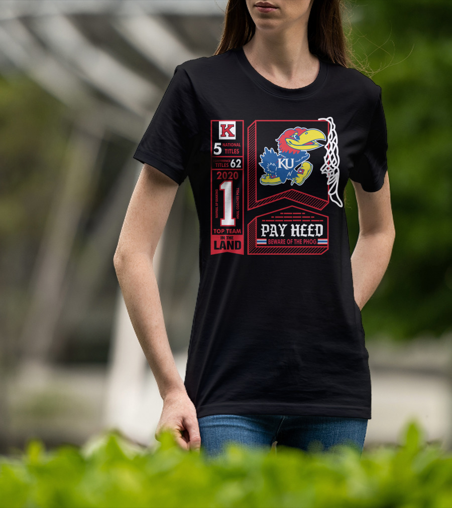 5 National Titles KU Jayhawks 62 Conference Titles Top Team In The Land Pay Heed Beware Of The Phog T-Shirt