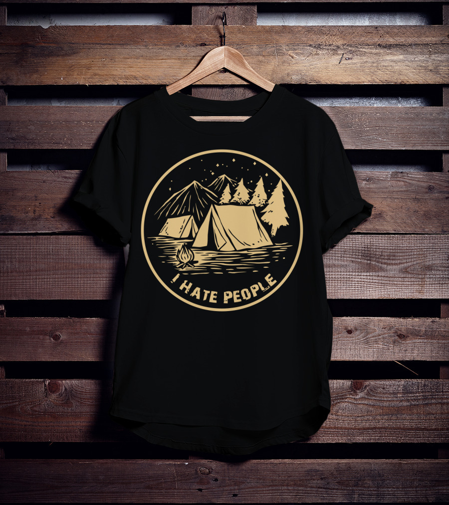 I Hate People Camping Tents Mountains Campfire Night Sky T-Shirt