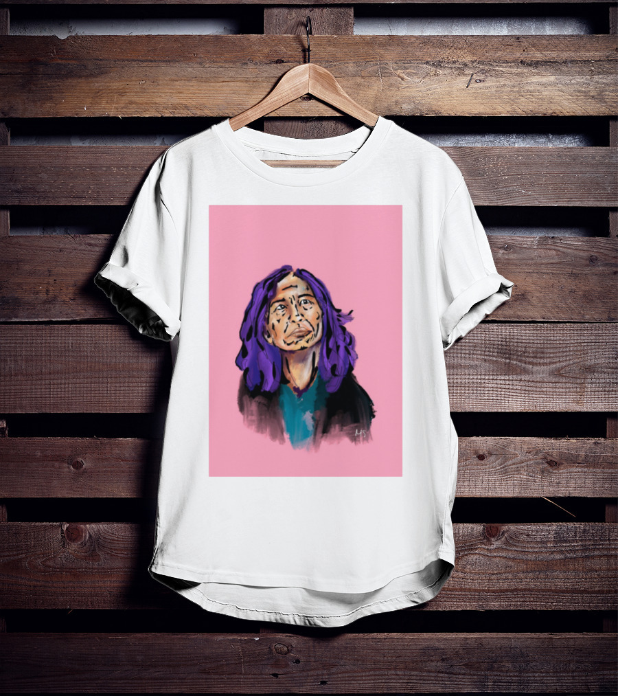 Emergency Fundraising Purple Haired Person On Pink Background T-Shirt