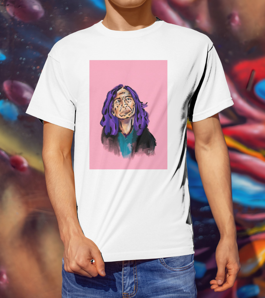Emergency Fundraising Purple Haired Person On Pink Background T-Shirt