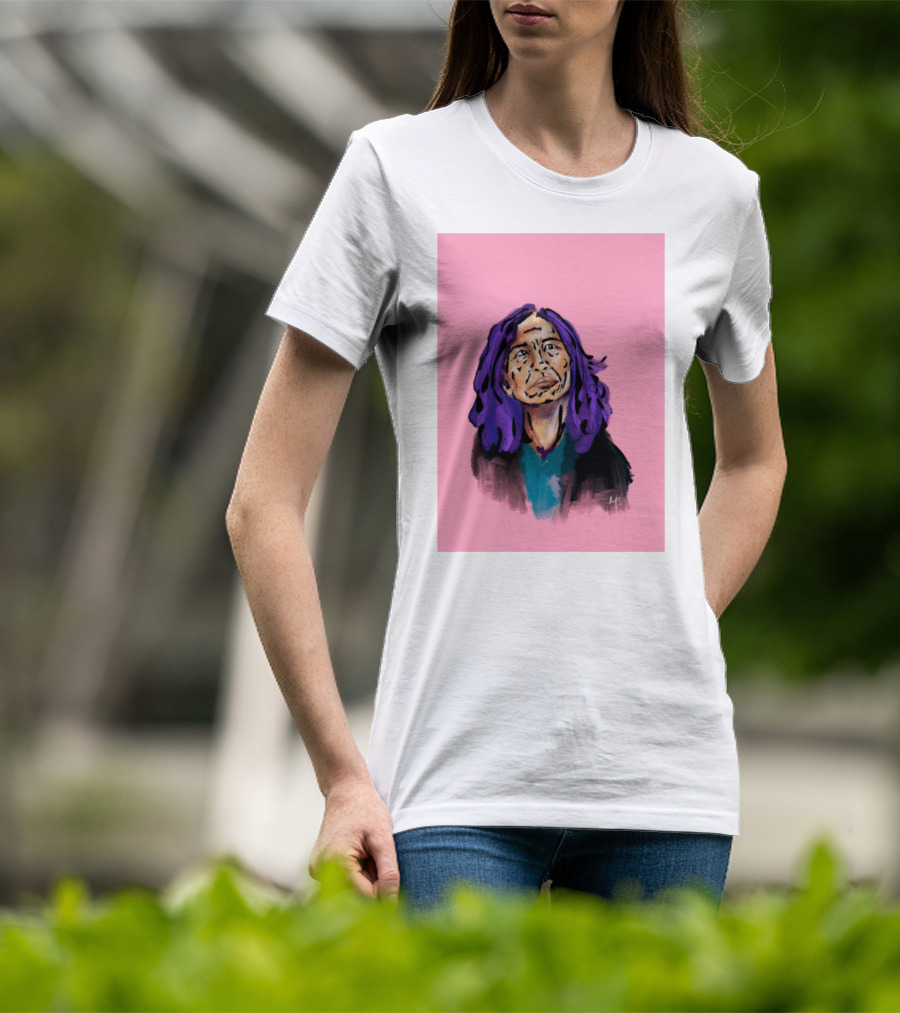 Emergency Fundraising Purple Haired Person On Pink Background T-Shirt