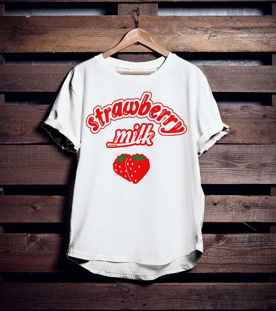 Strawberry Milk Red Text With Strawberries T-Shirt