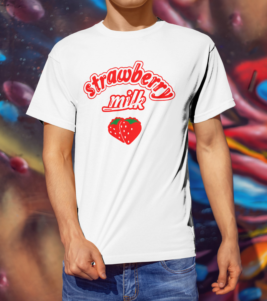 Strawberry Milk Red Text With Strawberries T-Shirt