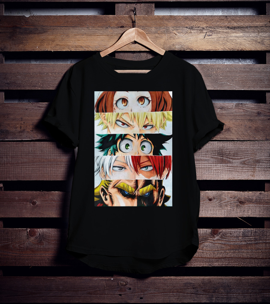 Academia My Hero Characters Staring Eyes Todoroki Midoriya All Might T-Shirt