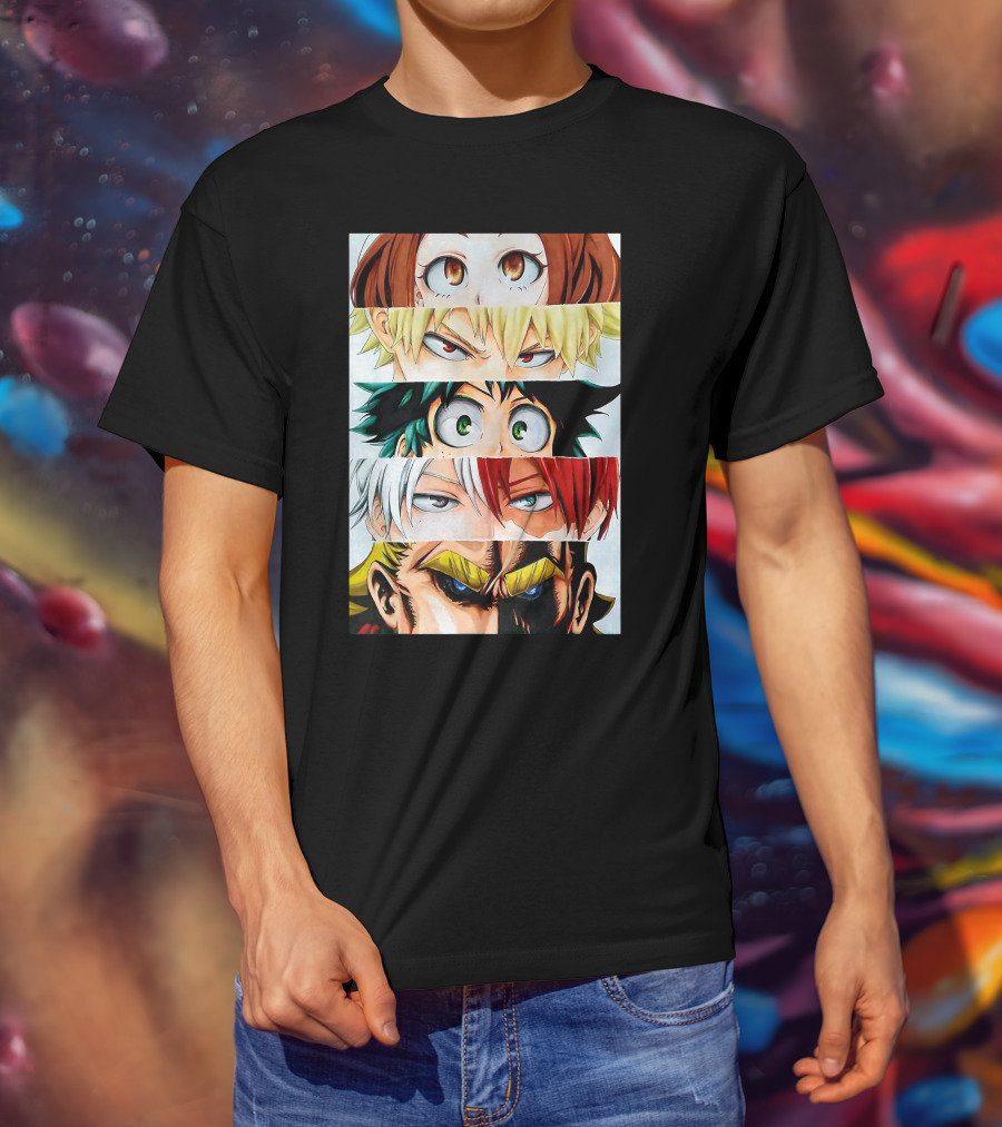 Academia My Hero Characters Staring Eyes Todoroki Midoriya All Might T-Shirt