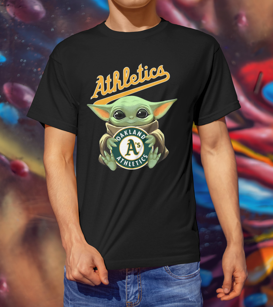 Oakland Athletics Baby Yoda Hugging A's Baseball T-Shirt