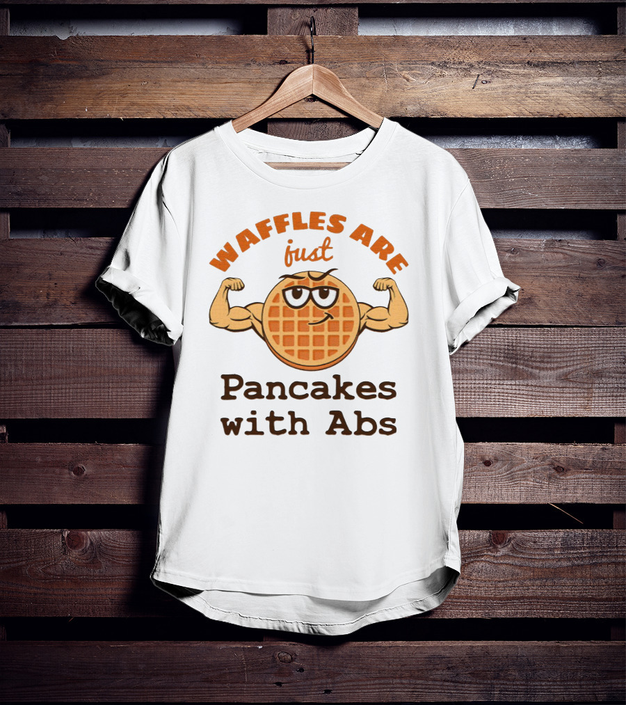 Waffles Are Just Pancakes With Abs Flexing Muscular Cartoon Breakfast T-Shirt